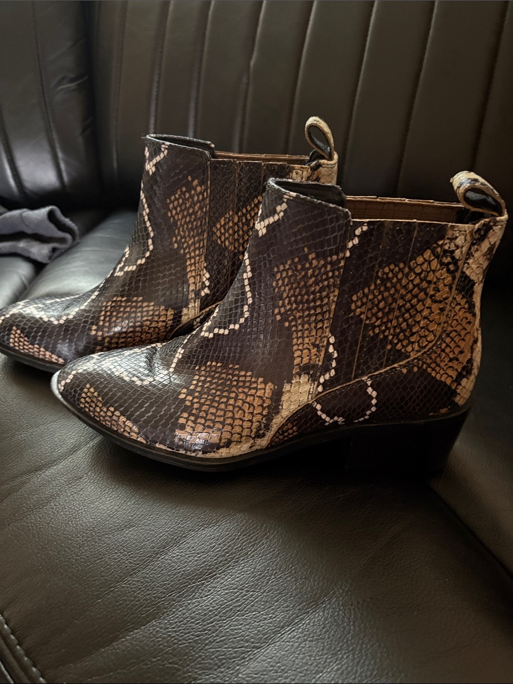 Crown Vintage Brown Snake-Print Ankle Booties